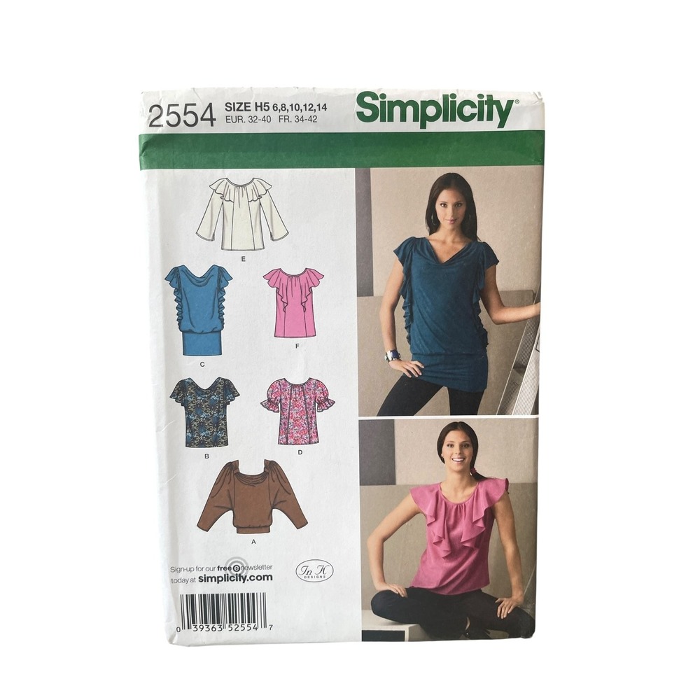 Simplicity 2554 Misses' Knit Woven Tops H5 6 8 10 12 14 Ruffle Blouse